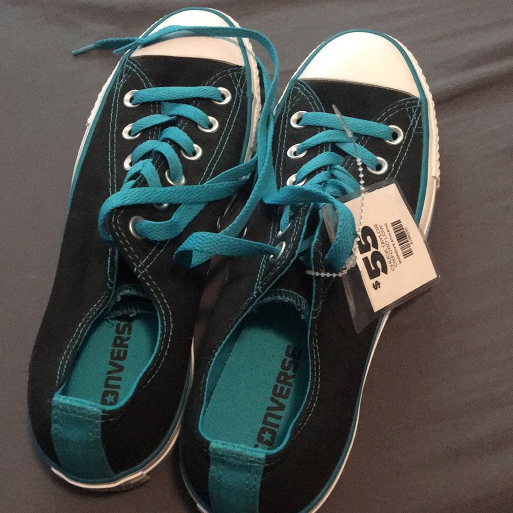 Teal and black Converse. Never worn.